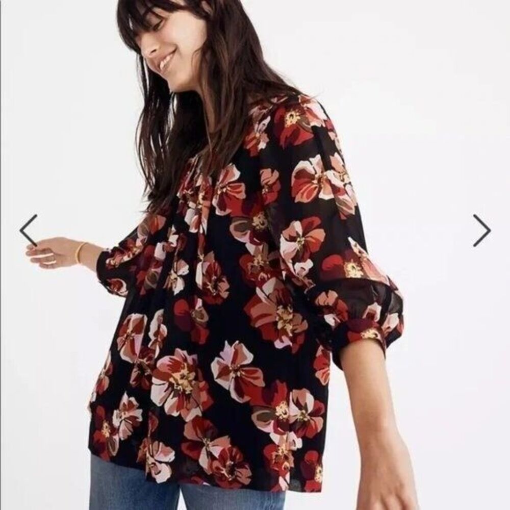 Madewell Tie-Back Bubble-Sleeve Top in French Rose Small Shirt Blouse